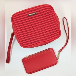Giorgio Armani Beauty Makeup Bag/Clutch w/ Matching Red Cardholder/ Wristlet